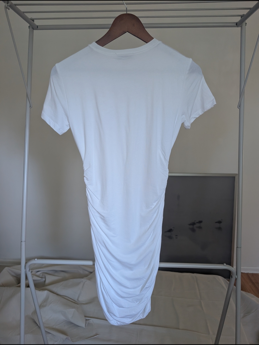 Women's White Ruched T-Shirt Dress